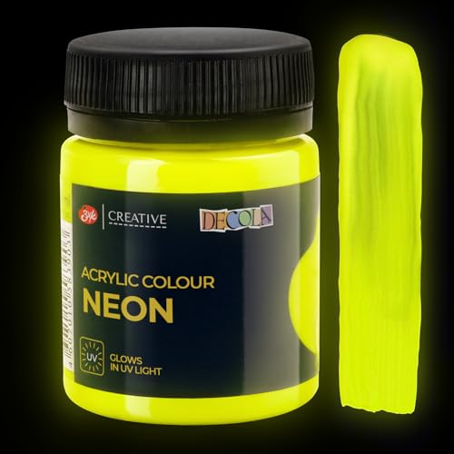 Decola Nevskaya Palitra Pintura Textil Fluorescente Amarilla | 50 ml para Tela Lavable | Neón Acrílico con Efecto Brillante bajo Luz Negra (Luz UV) | Calidad