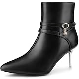 Allegra K Women's Pointed Toe Strappy Rhinestone Clear Stiletto Heels Black Ankle Booties 7 M US