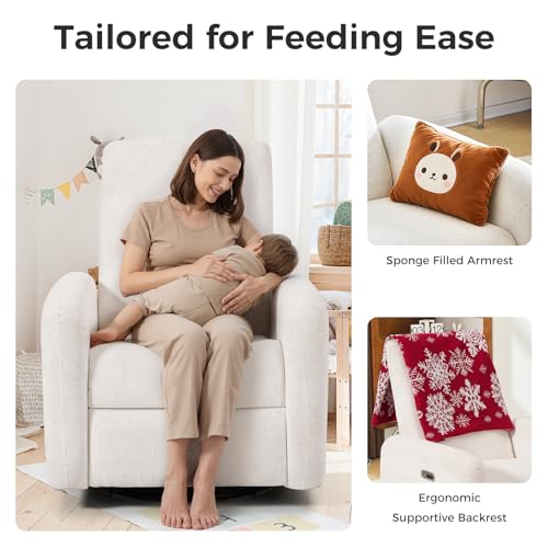 Image of Nursery Rocking Chairs, 270 Oversized Power Swivel Glider Rocker Recliner w /USB & Type-C Charging Port, Rotating Rocking Reclining Nursing Chair for Breastfeeding, Living Room,Bedroom,White