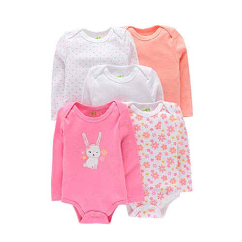 Hbysgj Baby Unisex Baby Bodysuits 5-Pack Long Sleeve One-Pieces 100% Organic Cotton Romper Newborn Boy Girl Underwear Pink