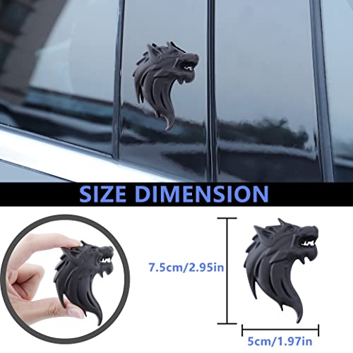 Image of 2pcs Cool Wolf Head Car Side /Rear /Front Decorations Badge Emblem 3D Self-Adhesive Nameplate Sticker for Car (Black)