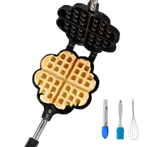 CPVKRY Stovetop Heart Shaped Waffle Pan Set of 1 - Cast Iron Waffle Pan Maker for Pancakes, Puffs, and Non Stick Cookware Waffles - Non-Electric Stovetop Griddle Panwaffle for Gas Stove
