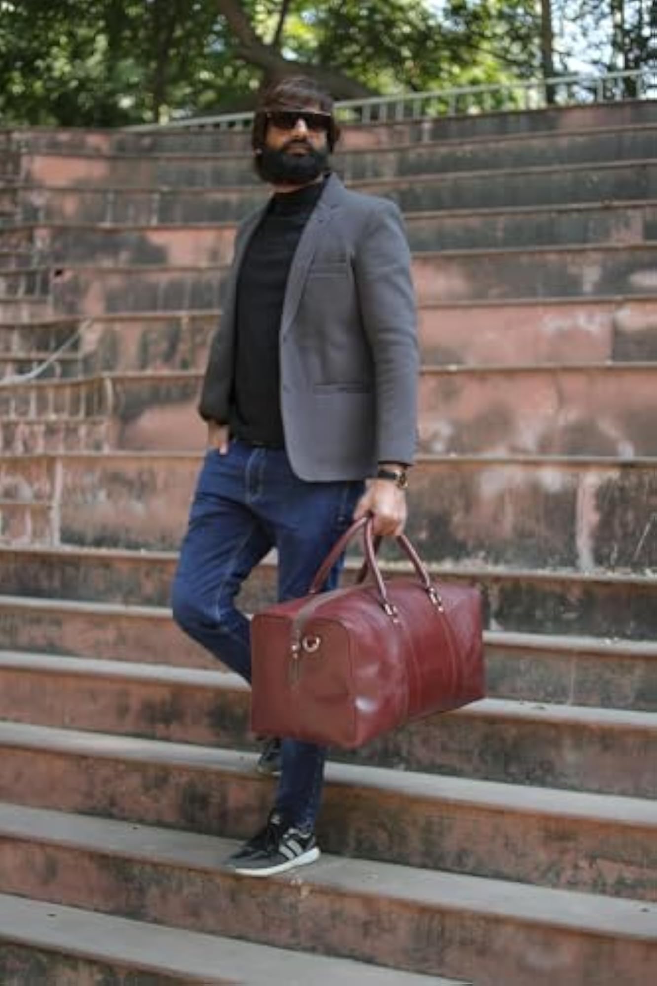Leather Travel Duffel Weekender Bag, 20 Inch