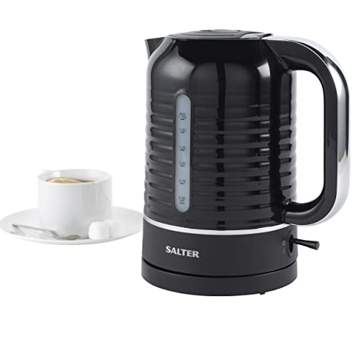 Salter EK5572BLK Oscuro Kettle - 1.7 Litre Capacity 360° Swivel Base, Boil Dry Sensor, Auto Shut Off, Limescale Filter, LED Illumination, Colour Indicator, Stylish Design, Modern Finish Black 3000W