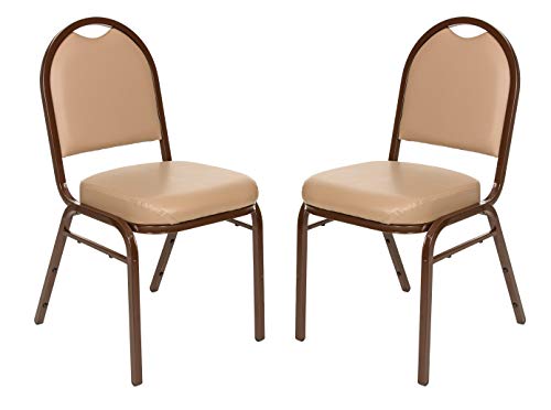 OEF Furnishings Premium Vinyl Upholstered Stack Banquet Chair, Pack of 2, Beige/Mocha