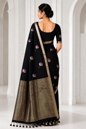 Image of Women's Kosa Linen Floral Motif Design with Unstitched Blouse Piece