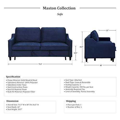 Lexicon Maston Convertible Studio Sofa Bed, Navy #TOP3