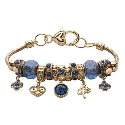 PalmBeach Goldtone Antiqued Crystal Charm Birthstone Bracelet (13mm), 8 inch Adjustable Month 12
