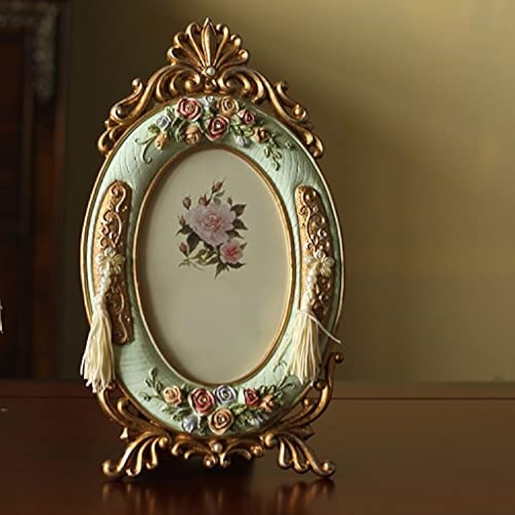 Photo Frames Photo Frame Oval Retro Picture Frame 6 Inch Resin Photo Display Plastic Bedroom Living Room Study Desk Office Decoration Best Decoration (Color : A)