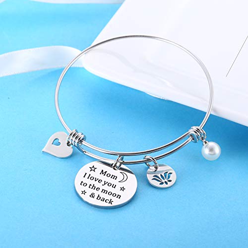 Nimteve Mom Gifts From Daughter Son Mother Bracelet Bangle Jewellery Gifts For Women (Mom I Love You To The Moon & Back) #TOP3