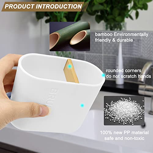 Toothbrush Holder With Bamboo Divider,Detachable For Easy Cleaning Multi-Functional Storage,2 Slots Electric Toothbrush And Toothpaste Organizer Caddy For Bathroom Vanity,Sink,Countertop (White) #TOP4