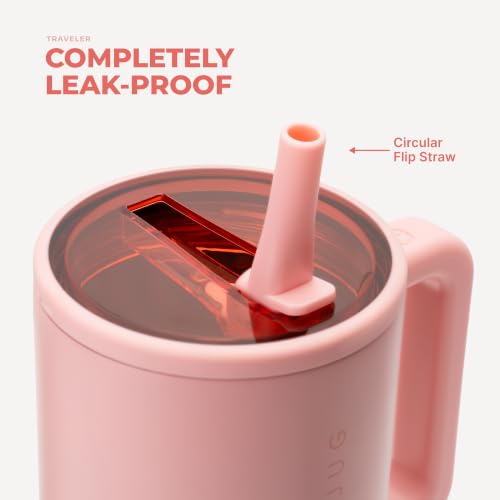 Image of HydroJug Traveler - 40 oz Water Bottle with Handle & Flip Straw - Fits in Cup Holder, Leak Resistant Tumbler-Reusable Insulated Stainless Steel & Rubber Base - Gifts for Women & Men, Tulip