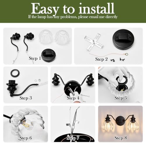 Image of Piepooye Modern Bathroom Lights Fixtures 2 Lights Black Vanity Light with Glass LampShade E26 Bulb Indoor Vanity Light Over Mirror for Bedroom Farmhouse Kitchen Living Room