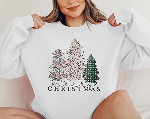 Astanfy Merry Christmas Sweatshirt For Women Plaid Christmas Holiday Long Sleeve Christmas Tree Pullover Lightweight Shirt White thumb #3