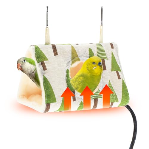GIFANK Winter Warm Heated Bird Nest House Thermostatically Bird Warmer Hanging Bird Hammock Parakeet Nest Sleeping Bed Plush Fluffy Birds Hut for Budgies, Parakeets, Lovebirds,Cockatiels