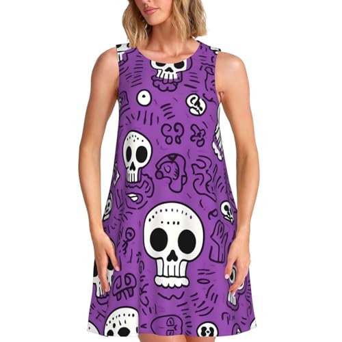 Robe d'été sans manches à imprimé squelette pour femme au style gothique chic