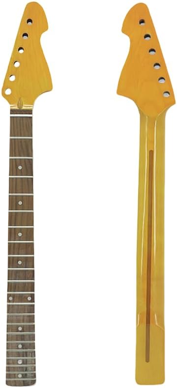 Electric Guitar Neck Big Head, 21 Fret 648mm Yellow Lacquered Maple Rosewood Fingerboard Guitar Bass Necks,Normal nut Bolt on heel Without Binding
