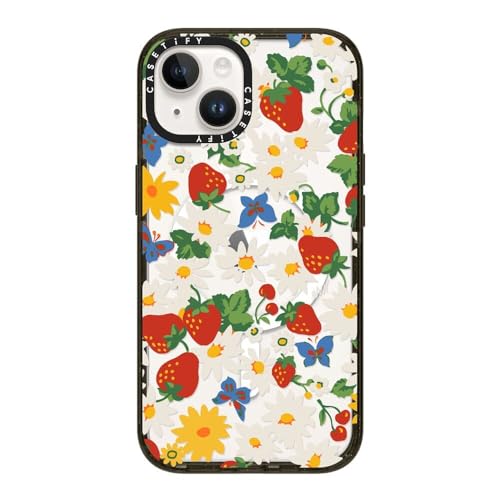 CASETiFY �C���p�N�g iPhone 14 �P�[�X [MIL�K�i���� (4x MIL-STD-810G)/2.5m����̗����������N���A/MagSafe �ɑΉ�] - Strawberry Daisy - �u���b�N