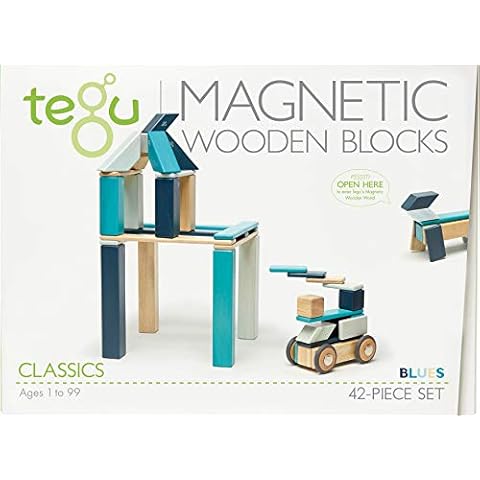 42 Piece Tegu Magnetic Wooden Block Set, Blues, 1-99 years old Cover