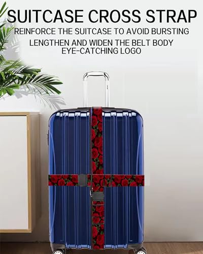 Image of Luggage Straps for Suitcases, Adjustable Travel Belt, Durable Wide Luggage Strap, Cute Suitcase Strap Identifiers with Buckle, Bag Straps for Luggage, Luxury Roses