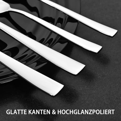 Otto Koning Leipzig, Besteck Set 6 Personen, Essbesteck Set 24 teilig, Besteck Edelstahl, Hochglanzpoliert, Dicke 3 mm. Modernem und Schlichtem Design.