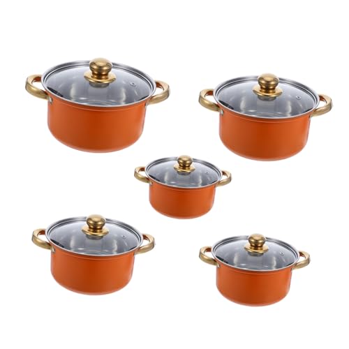 Cabilock Juego De Utensilios De Cocina De Acero Inoxidable 10 Piezas Con Mango Naranja, Ollas Para Sopa y Pasta, Base Gruesa Para Inducción, Calentamiento Uniforme, Apto Para Guisos y Uso Diario