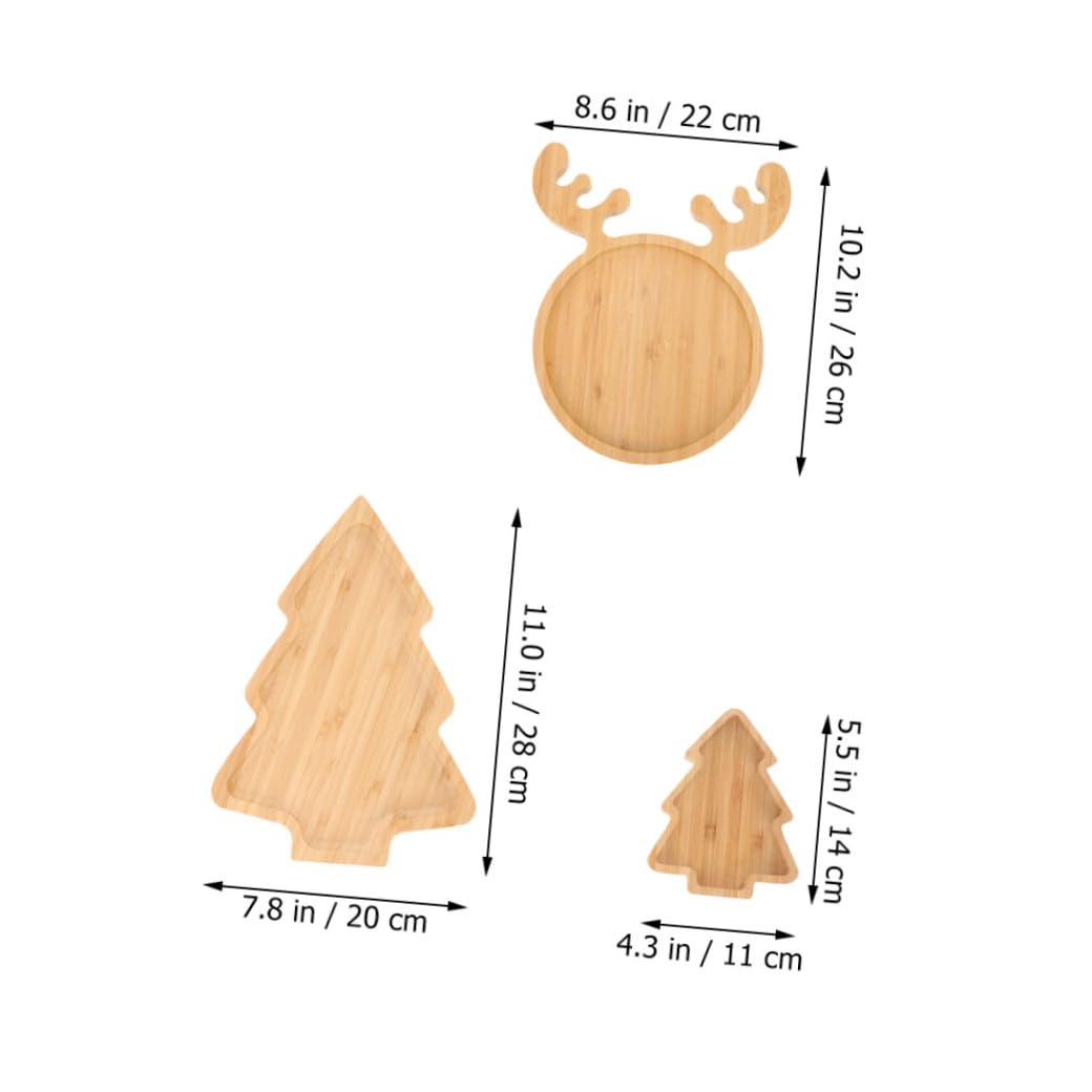 Bandejas Navideñas de Madera en Forma de Ciervo y Árbol de Navidad, 3 Piezas, Gran Capacidad y Seguro para Usar en Picnics al Aire Libre y Restaurantes