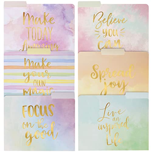 12 Pack Decorative File Folders, Letter Size For Women, Cute Pastel File Folders With Inspirational Quotes In Gold Foil Print, 1/3 Cut Tabs, (11.5 X 9.5 In) #TOP6