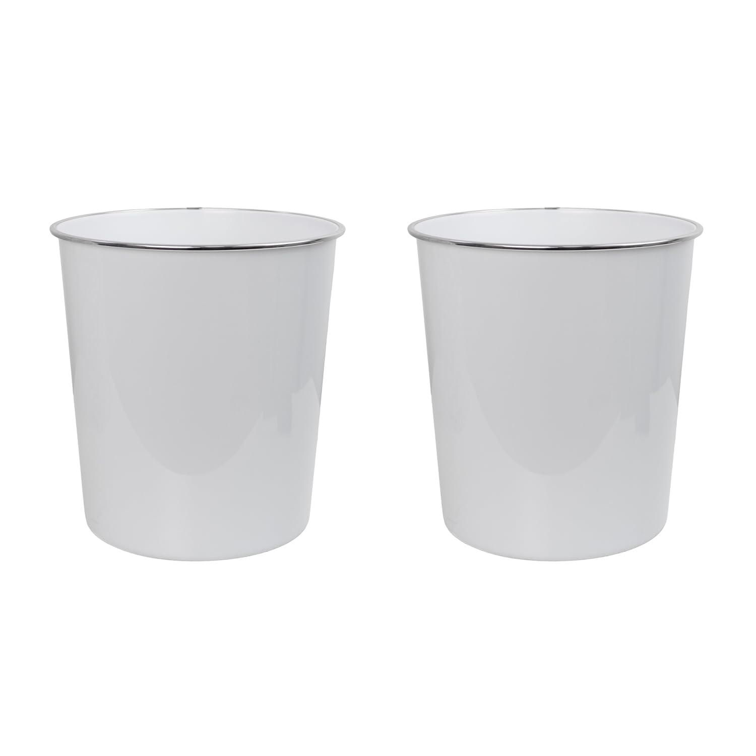 JVL Onyx Round Waste Bin 7L Set of 2 Bathroom Bedroom Office White