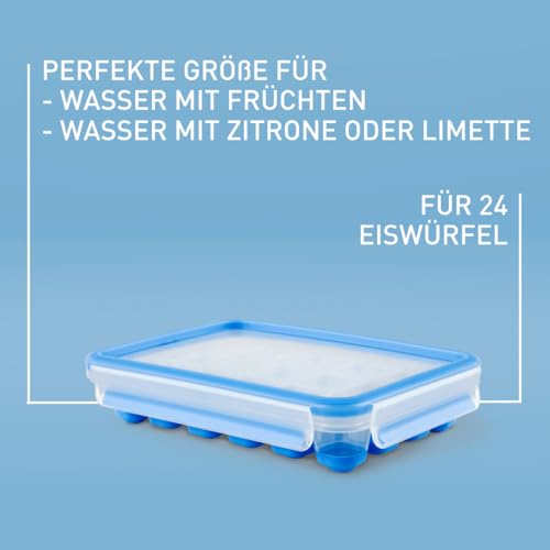 Foto von EMSA Clip & Close Frischhaltedose, Eiswürfelform, 22,6 x 16,5 x 4,9 cm, flexibler Boden, Aufbewahrungsbox, 100 Prozent dicht, spülmaschinen-, gefrier-, mikrowellenfest, Blau, Made in Germany, 514549