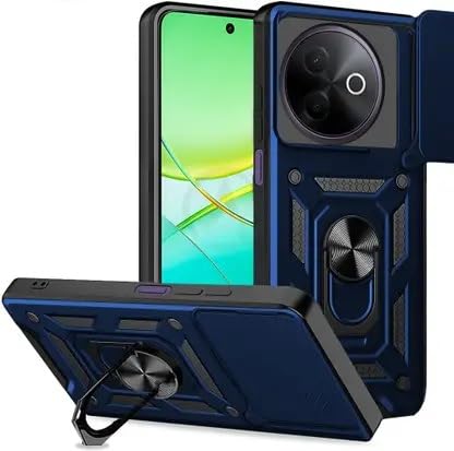 Image of SPAZY CASE Vivo Y39 Back Cover | Heavy Duty Hybrid Case with 360 Degree Rotating Finger Ring Holder + Slider Shutter Camera Protection Case for Vivo Y39 - Blue