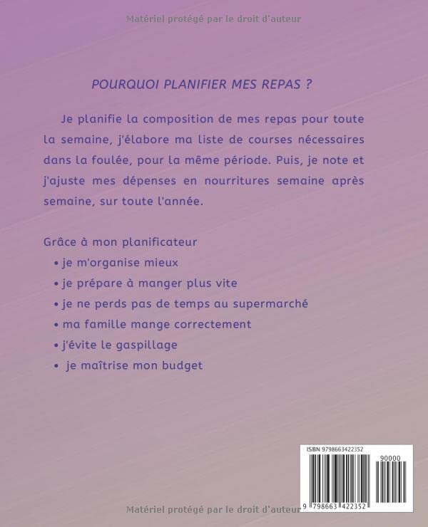 planificateur de reaps: planificateur de menus et liste de courses | Journal hebdomadaire de menus 2020 | Carnet de cuisine à remplir | organisation ... gestion de budget nourriture (French Edition)