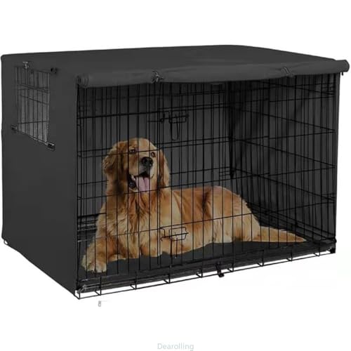 Dearolling犬用クレートカバー、ヘビーデューティ210Dオックスフォード防水ペット犬小屋ケージカバーユニバーサル犬用クレート屋外保護 (63.5*48*50cm,ブラック)