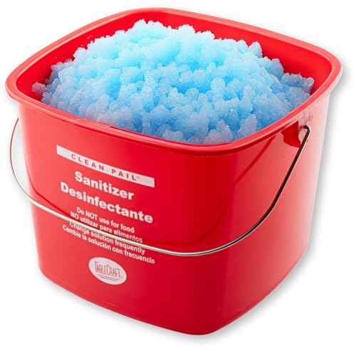 Image of Tablecraft Cleaning Pail 6 Quart, Sanitizer and Detergent Use, Durable Square Clean Bucket for Commercial Restaurant and Foodservice, Restaurant-Grade HDPE Plastic with Handle, 8.7 inchx8.2 inchx7.37 inch, Red