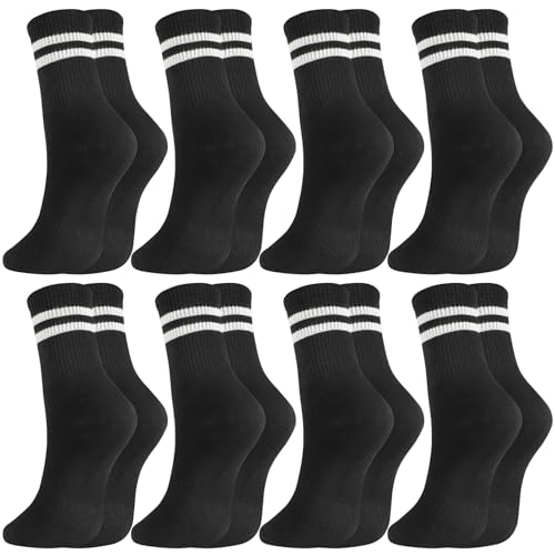 Image of Zuimei 8 Pairs Ladies Socks, Striped Black Ankle Socks for Sport
