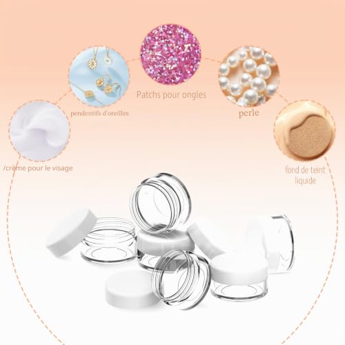 100 Pièces Pots Cosmétiques Vide 5ml/5g, Contenants Cosmétiques Plastique, Contenant Échantillon Voyage, Mini Pots Cosmétiques Noir et Blanc avec Spatule et Autocollants pour Maquillage Crème Lotions – vue 7