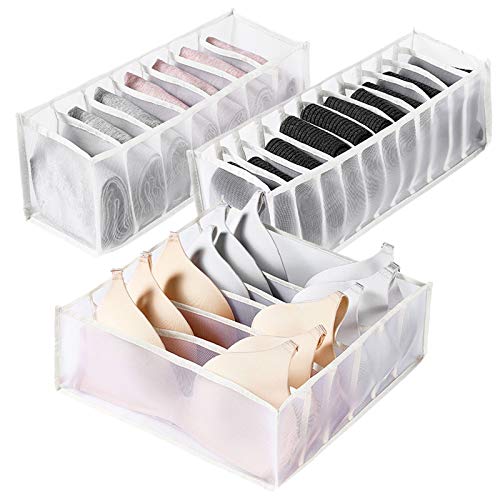 3 Stück Unterwäsche Schubladen Organizer,Waschbar Faltbare Stoff Aufbewahrungsbox,für BH Socken Höschen（Weiß)