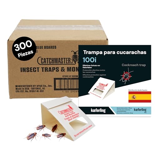 Catchmaster 100i – Trampas para Cucarachas 300 Piezas – Adhesivas sin Veneno ni Biocidas – Seguras para Niños y Mascotas – Adhesivo Natural (100 Hojas de 3 trampas Cada una)