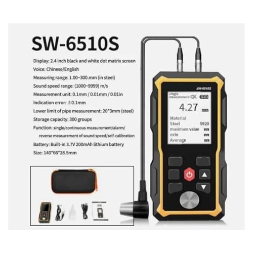 Medidor de Espesor Digital por Ultrasonido SW-6510S para Plástico y Metal, Rango 1,0–300 mm miniatura 3