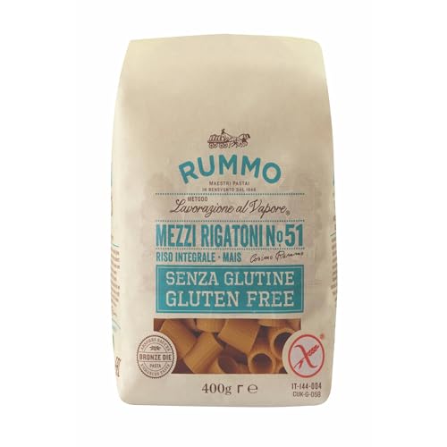 Rummo Gluten-Free Mezzi Rigatoni No. 51 Premium Italian Pasta Artisan Crafted Short Tubular Shape 400 g (Pack of 1)