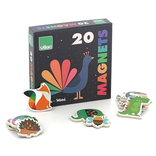 Vilac - Juego de 20 imanes de Animales de Andy Westface, Sumérgete en el Universo Arco Iris con Estos Coloridos imanes de Madera estimulan la imaginación y la Creatividad, 7421