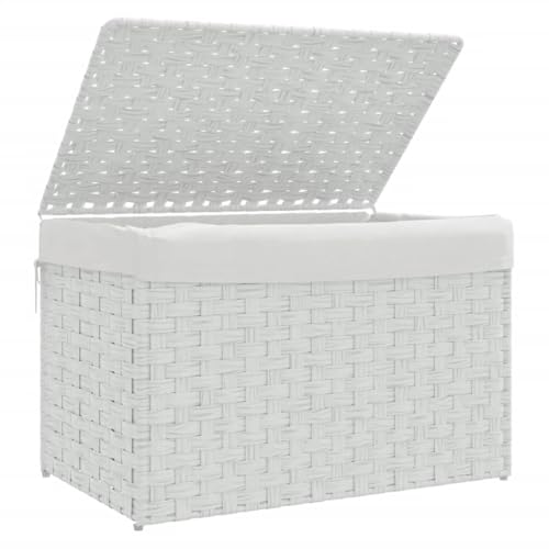Panier à linge blanc en polyrotin carré 35x34x55.5 cm