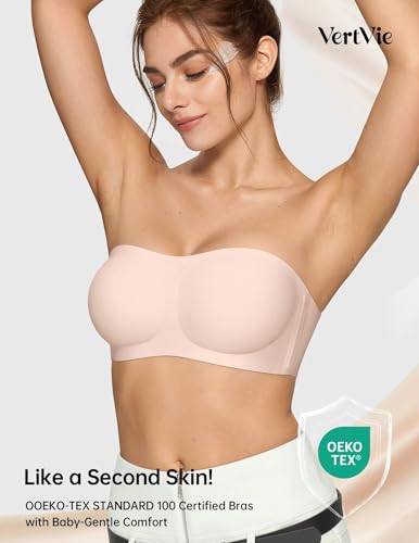 Image of Vertvie Womens Strapless Bra Jelly Push Up Seamless Bandeau Bra Wireless Non Slip Silicone Tube Top Bras Padded Bralette