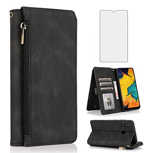 Housse portefeuille Samsung A30 A20 avec fermeture éclair pour carte