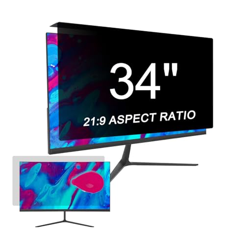 Image of 34 inch Privacy Screen for Computer Monitor, Protects Your Eyes from Glare and Blue Light, Hanging Anti-Spy 21:9 Privacy Screen Protection Shield (32.09 inch X 14.37 inch)