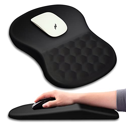 Hokafenle Ergonomic Mouse Pad Wrist Support with Massage Design, Wrist Rest Pain Relief Mousepad with Memory Foam&Non-Slip PU Base, Mouse Pads for Wireless Mouse & Desk (12×8 inch,Black)