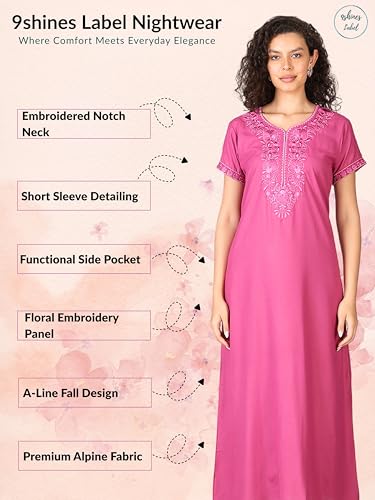 Image of 9shines Label Stylish Alpine Nighty Maxi for Women | Full Length Trendy Nightgown | Premium Nightdress | Nightwear | Heavy Embroidery Nighty with Pockets(2891)