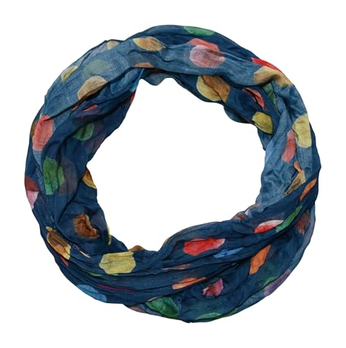 beybey® Damen Seide Loop Schal in herrlichen Farben und ein Batik Punkte Loopschal zum Verlieben Seidenschal (dx marine)