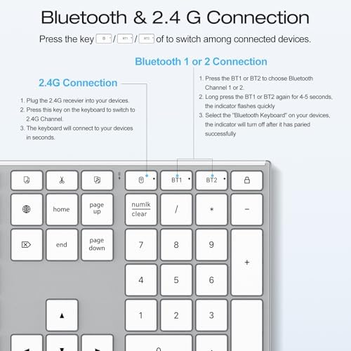 OMOTON Full Size Wireless Keyboard for Mac, Metal Frame, Silver — view 6