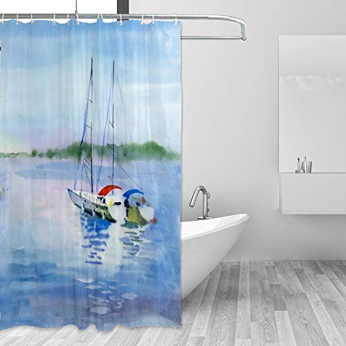 Rideau de douche imperméable voiliers en polyester 168x183 cm